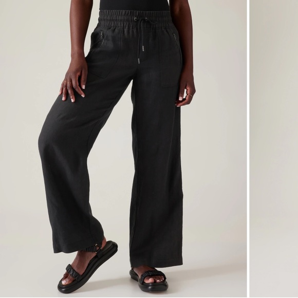 Athleta Pants - Athleta Cabo Linen Wide Leg Pant // Black #447244